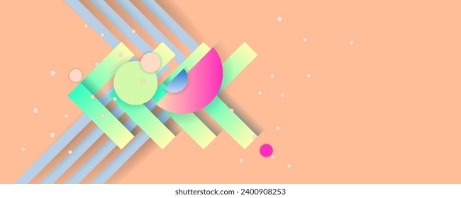 Peach Fuzz juicy colors background with geometric elements, lines and dots for text, universal design, banner concept