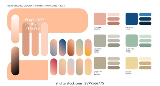 Peach Fuzz New fashion color and gradients trend 2024 2025. Color palette forecast of the future color trend and gradients new color combinations Winter 2024