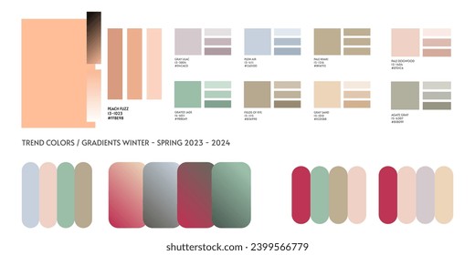 Nuevo color de moda y tendencia de gradientes 2024 2025. Previsión de paleta de color de la tendencia de color futura y degradados nuevas combinaciones de colores Invierno 2024