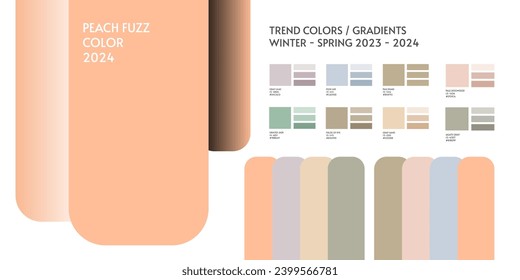 Nuevo color de moda y tendencia de gradientes 2024 2025. Previsión de paleta de color de la tendencia de color futura y degradados nuevas combinaciones de colores Invierno 2024