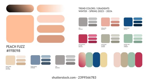 Nuevo color de moda y tendencia de gradientes 2024 2025. Previsión de paleta de color de la tendencia de color futura y degradados nuevas combinaciones de colores Invierno 2024