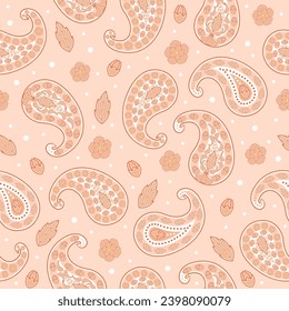 peach fuzz paisley seamless pattern. botanical floral print bohemian style. good for fabric, fashion design, dress, pajama, textile, wallpaper, background.