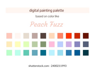 Peach fuzz palette. Guía de esquema de color para la pintura digital. Procrear o pintar el conjunto del artista 2024. Colección de temas de color de moda. Muestras de colores para diseño gráfico, arte, moda o sitio web