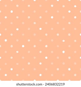 Peach fuzz polka dot pattern. Seamless background with polkadot in peach fuzz color. 2024 year colour abstract seamless pattern. Spring trend fashion polka dot background. Interior cloth fabric vector