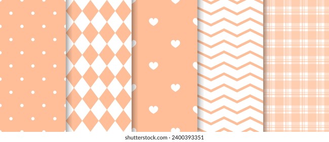 Peach fuzz seamless pattern collection. Trending color of 2024 year.