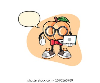 Peach geek with speech bubble cartoon. Mascot Character vector.