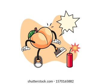 Peach get surprise firecrackers with speech bubble cartoon. Mascot Character vector.