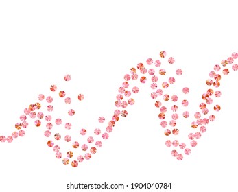 Peach gold foil confetti scatter vector composition. Rhythmic gymnastics dress sequins background. Festive sparkling foil elements holiday glitter. Theater costume paillettes.