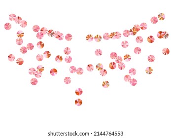 Peach gold paillettes confetti scatter vector background. Valentine's day background design. Round lustering tinsel particles holiday decor. Romantic love valentine confetti.