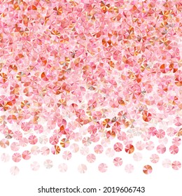 Peach gold spangles confetti placer vector illustration. Birthday anniversary greeting card background. Bright shiny spangle particles holiday glitter. Birthday celebration confetti.