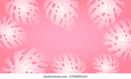 Peach gradient mesh abstract background with tropical leaves nice for wallpaper or banner