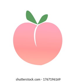 Peach with green leaves isolated on white background vector illustration. Cute cartoon fruit.