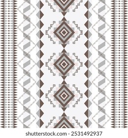 Padrão de vetor geométrico de cor vintage pêssego, cinza e marrom (tradicional, étnico, navajo ou índio ameríndio).  Design para roupas, cortinas, tapetes, sarongs, Hmong e bordas de tecido.