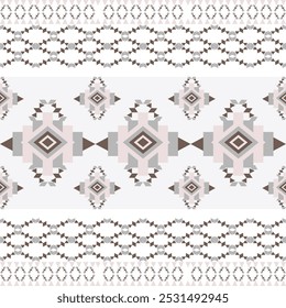 Peach, grey, and brown vintage color geometric vector pattern (traditional, ethnic, Navajo, or Native American Indian).  Design for clothing, curtains, carpets, sarongs, Hmong, and fabric edges.