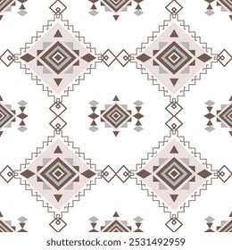 Peach, grey, and brown vintage color geometric vector pattern (traditional, ethnic, Navajo, or Native American Indian).  Design for clothing, curtains, carpets, sarongs, Hmong, and fabric edges.