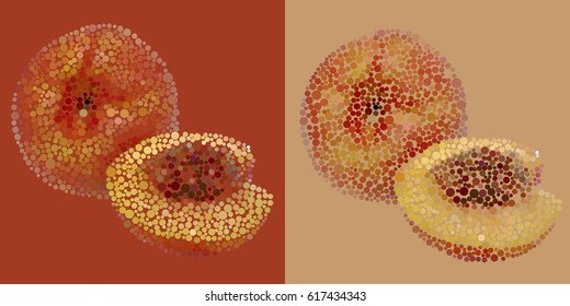 Peach and peach half on a colored background mosaic circles