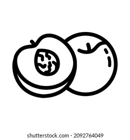 Peach half outline icon. Flat slice peach vector icon for web design isolated on white background