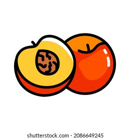 Peach half simple color icon. Flat slice peach vector icon for web design isolated on white background