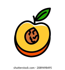 Peach half simple color icon. Flat slice peach vector icon for web design isolated on white background