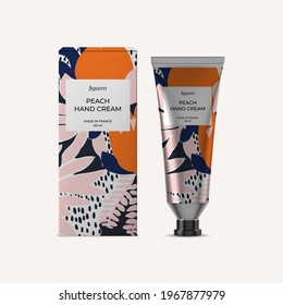 Peach Hand Cream Mockup, Package Design Template With Attractive Label Design And Vector Illustration