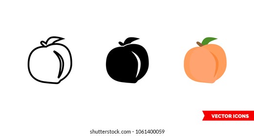 Peach icon of 3 types: color, black and white, outline. Isolated vector sign symbol.