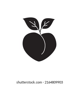 Peach icon in black flat glyph, filled style isolated on white background