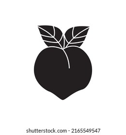 Peach icon in black flat glyph, filled style isolated on white background