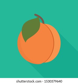 peach icon in flat style with long shadow, isolated vector illustration on green transparent background