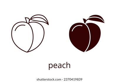 Peach icon, line editable stroke and silhouette