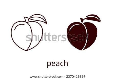 Peach icon, line editable stroke and silhouette
