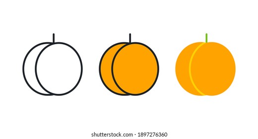 Pfirsichsymbol. Lineares Farbsymbol, Kontur, Form, Umriss. dünn. Modernes minimalistisches Design. Vektorset. Früchteillustrationen