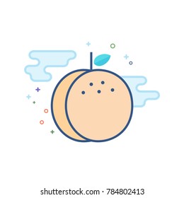 Peach icon in outlined flat color style. Vector illustration.