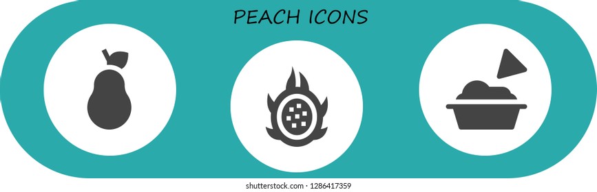  peach icon set. 3 filled peach icons. Simple modern icons about  - Pear, Dragon fruit, Guacamole