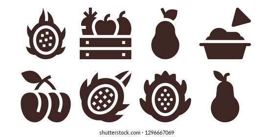  peach icon set. 8 filled peach icons. Simple modern icons about  - Plum, Dragon fruit, Fruit, Pear, Guacamole