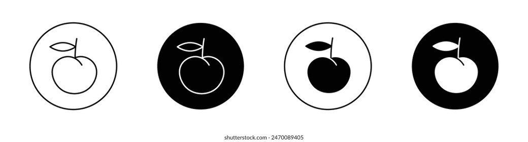 Conjunto de iconos de melocotón. símbolo de Vector de fruta de albaricoque. estilo relleno y contorneado negro Iniciar sesión.