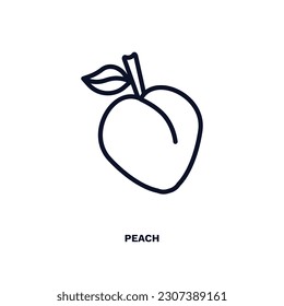 Pfirsichsymbol. Dünne Pfirsichsymbol aus der Gemüse- und Obstsammlung. Rahmenvektor einzeln auf weißem Hintergrund. Bearbeitbare Pfirsichzeichen können im Web und mobil verwendet werden