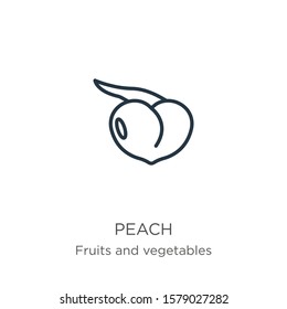 Peach icon. Thin linear peach outline icon isolated on white background from fruits collection. Line vector sign, symbol for web and mobile