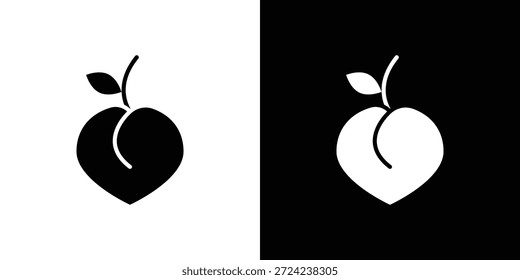 Concepto de Vector plano de iconos de melocotón. Ilustraciones en blanco y negro