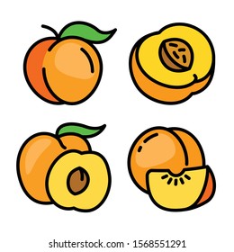 Peach icons set. Outline set of peach vector icons for web design isolated on white background