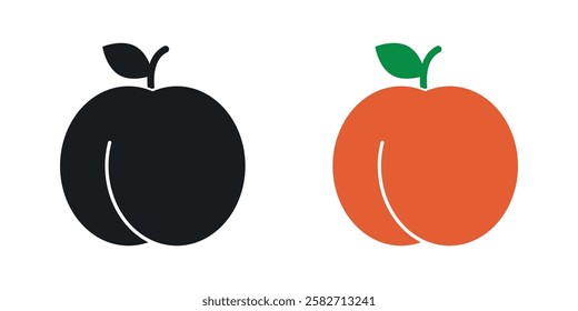 Peach icons set vectors black and colored style