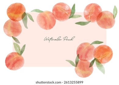 Peach Illustration art watercolor frame. Peach or apricot art pattern. Hand drawn fruit. Summer tropical endless background. Watercolor fruit design for label, fabric, or packaging.