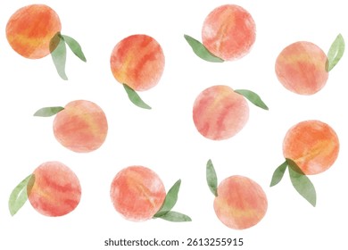 Peach Illustration art watercolor pattern. Peach or apricot art pattern. Hand drawn fruit. Summer tropical endless background. Watercolor fruit design for label, fabric, or packaging.