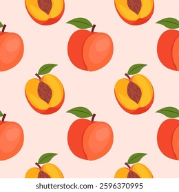 Peach Illustration seamless pattern design.Vector illustration
