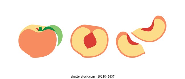 Peach. Isolated objects on a white background. Vector illustration