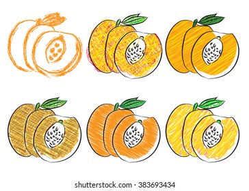 Peach isolated on the white background. Vector illustration.