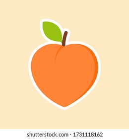 Peach isolated vector icon. Peach fruit on branch with leaf. Juice or jam branding logotype.