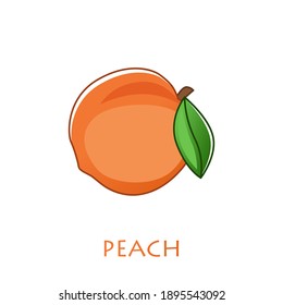 Peach isolated vector icon. Peach fruit on branch with leaf. Juice or jam branding logotype.