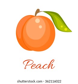 Peach isolated vector icon. Peach fruit on branch with leaf. Juice or jam branding logotype.