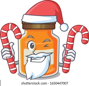 Peach jam Cartoon character wearing Santa costume bringing a candy