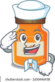 Peach jam cartoon concept Sailor wearing hat
